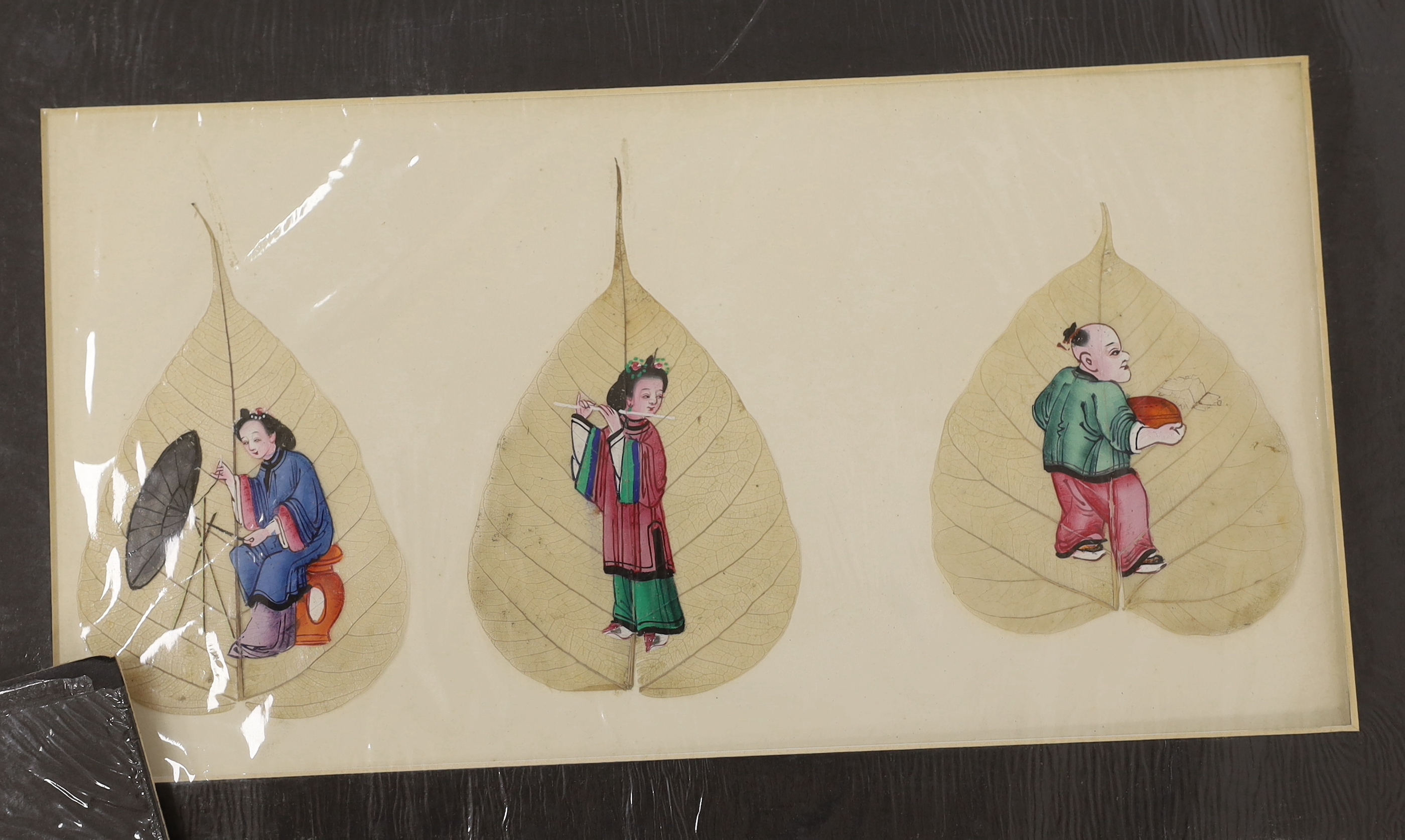 19th century Chinese School, twenty gouaches on mulberry leaves, Studies of figures, birds and flowers, largest 24 x 14cm, unframed